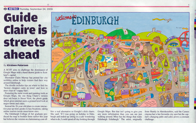 Cutting of Metro Paper illustration claire murray map